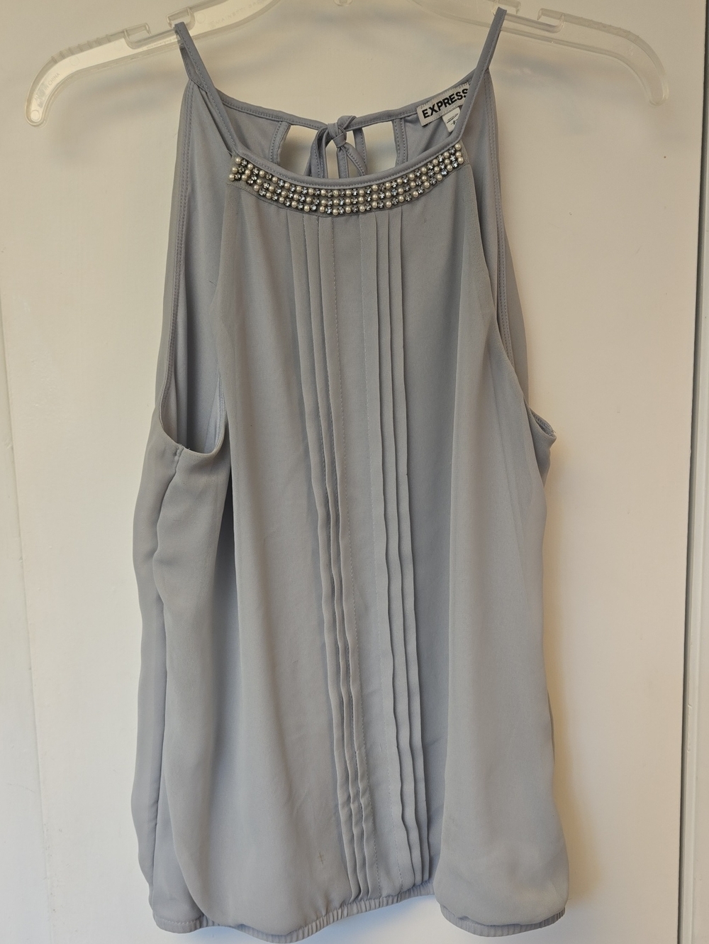 Express Gray Spaghetti Strap Blouse With Embellishments